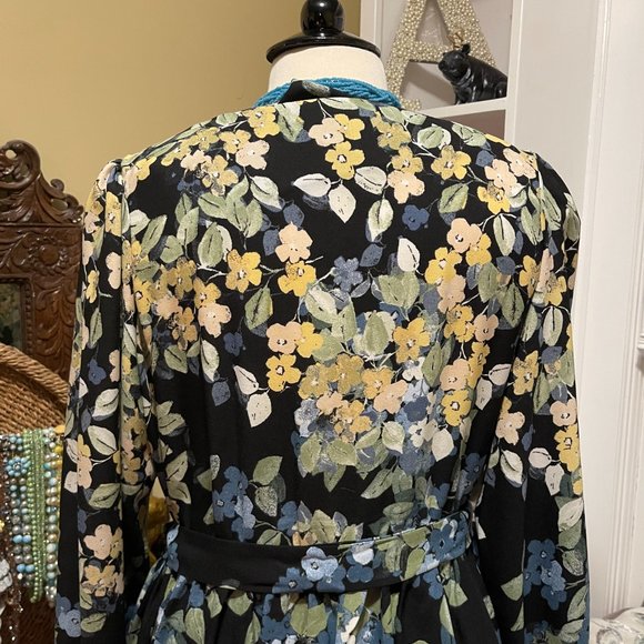 NWT Bleeker 126 22W Dress - Black with soft muted Blues & Greens with Yellow - Picture 8 of 16